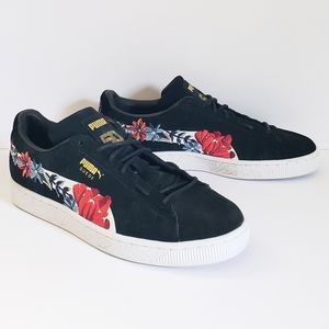 Puma 50 Suede Hyper Embellished Floral Basket Sneakers 366124-01 Wns Sz 8 Black